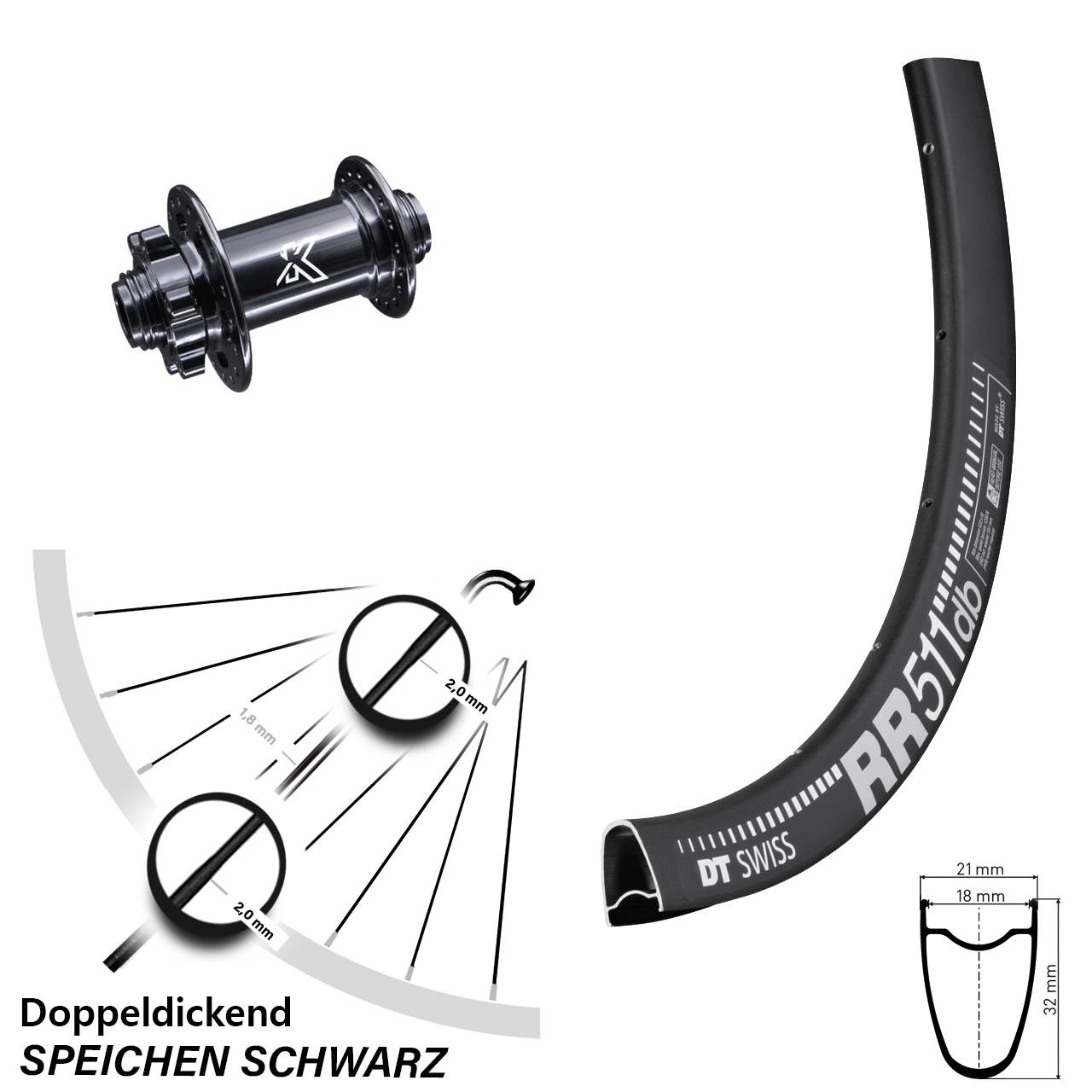28 Zoll DT Swiss RR 511 KX-M Vorderrad 6-Loch 15x100