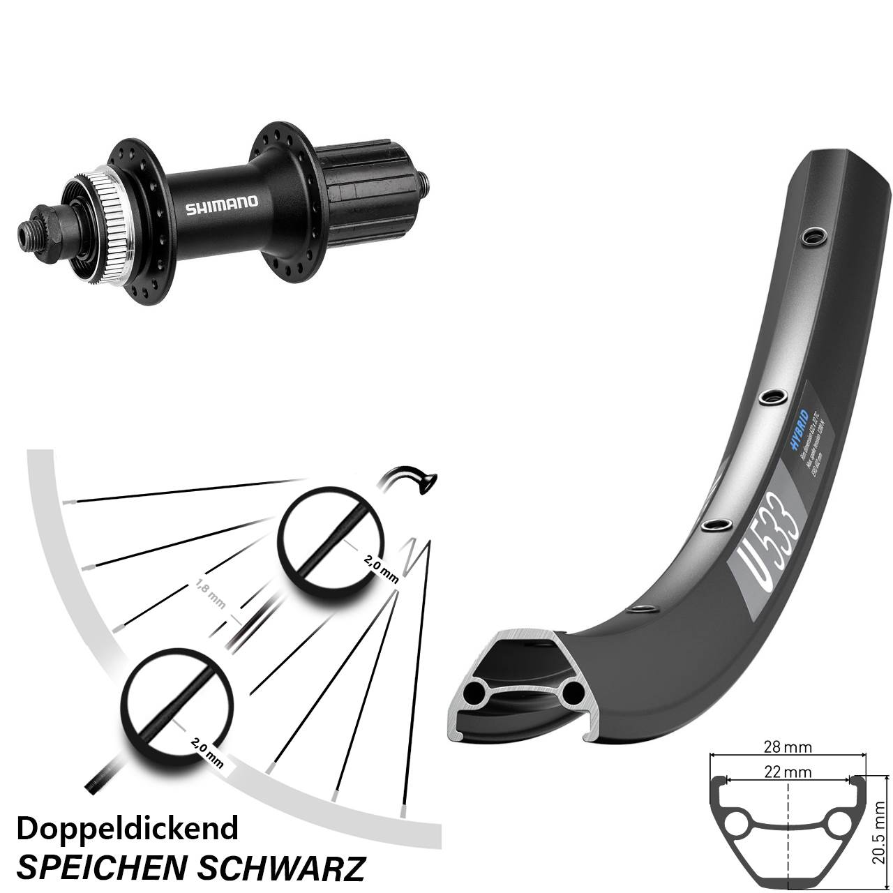 DT Swiss U533 Shimano FH-M4050 650B Hinterrad Centerlock für Schnellspanner 8-11 fach