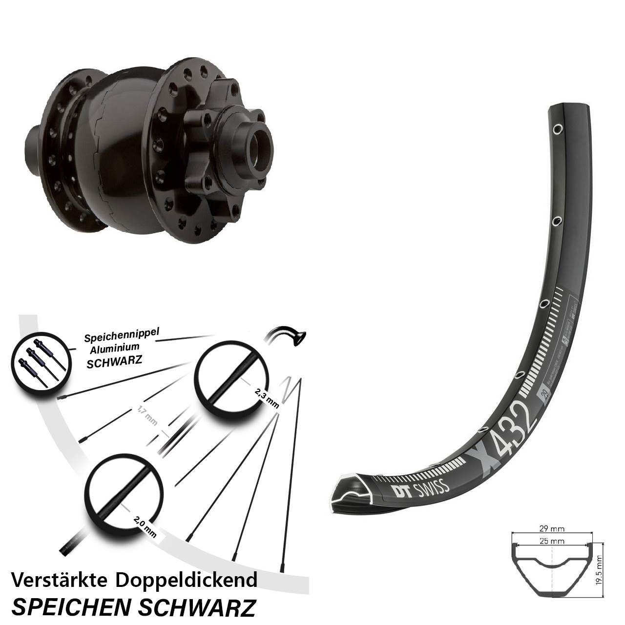 29 Zoll DT Swiss X 432 SON 28 6-Loch Nabendynamovorderrad 15x100