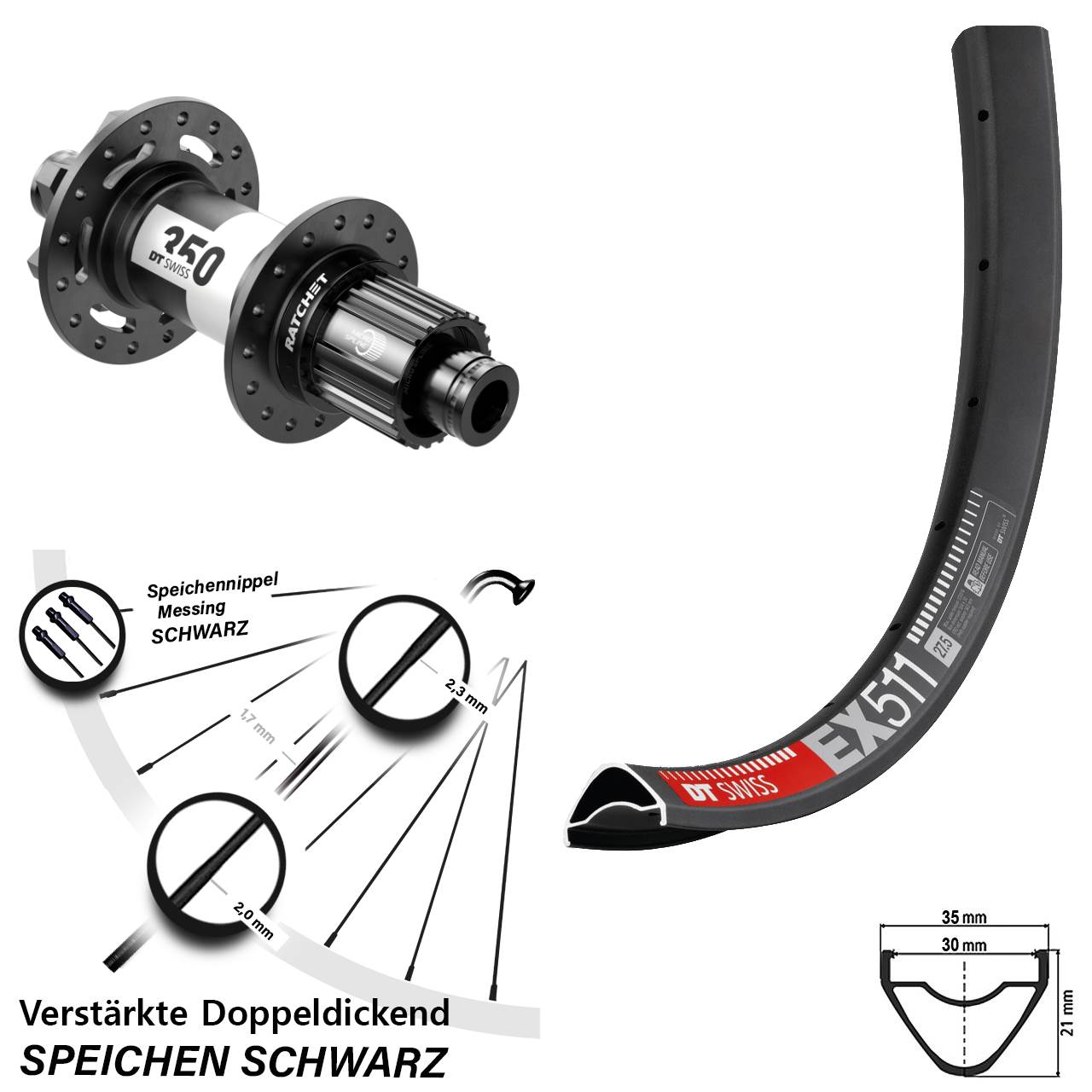 6-Loch Hinterrad 29 Zoll DT Swiss EX 511-350 Shimano Micro Spline 12x148 Boost