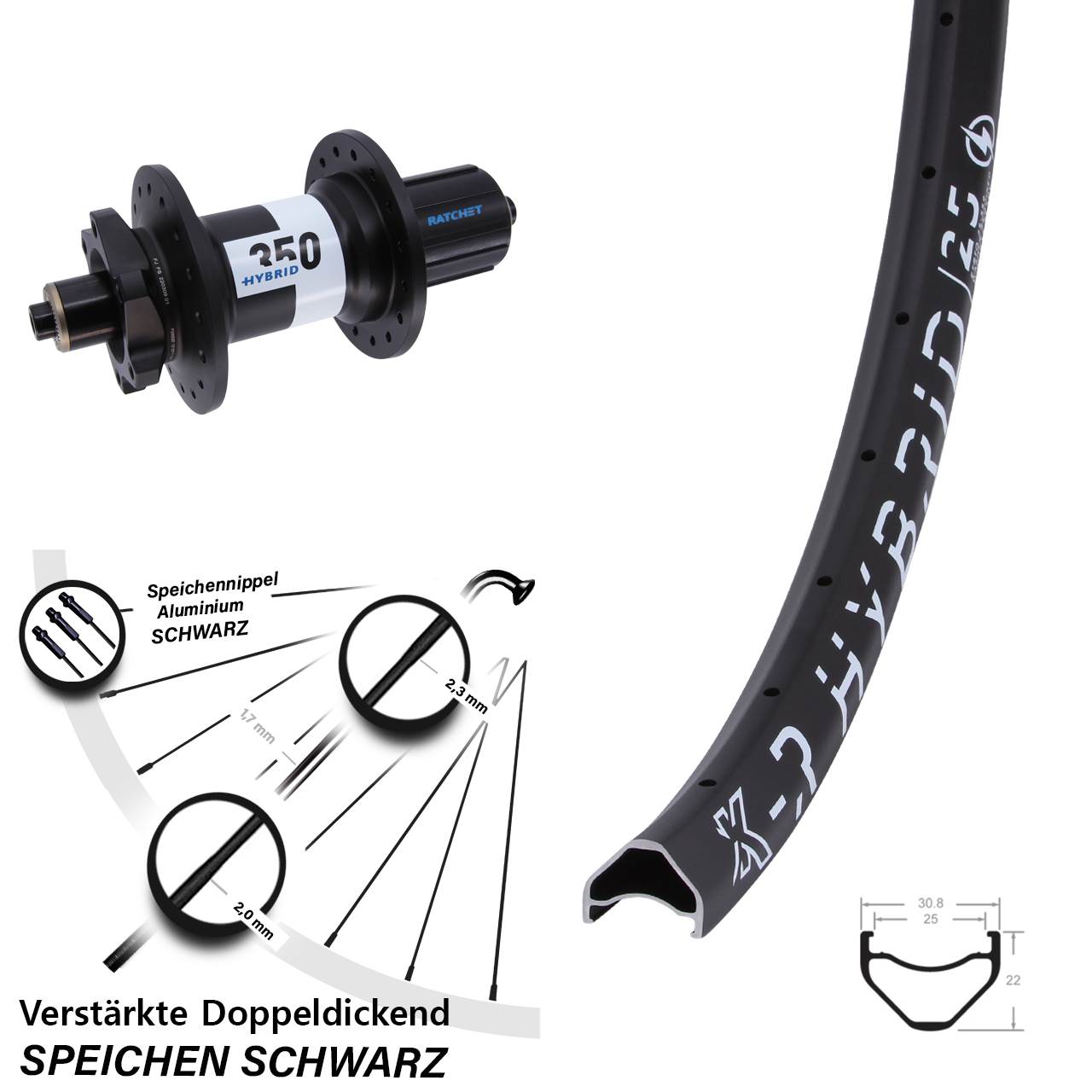 KX-R Hybrid 25 DT Swiss 350 650B Hinterrad 6-Loch QR Boost 8-11 fach HG