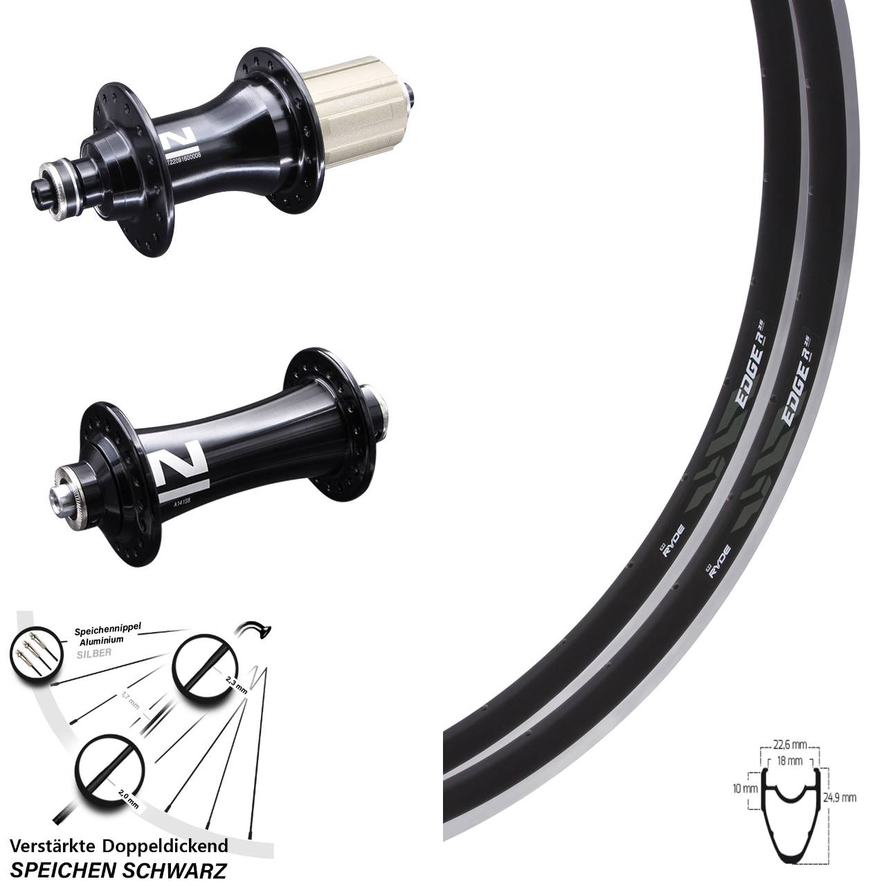 Ryde Edge R 25 Novatec A141SB Novatec F162 28 Zoll Laufradsatz QR 8-12 fach HG