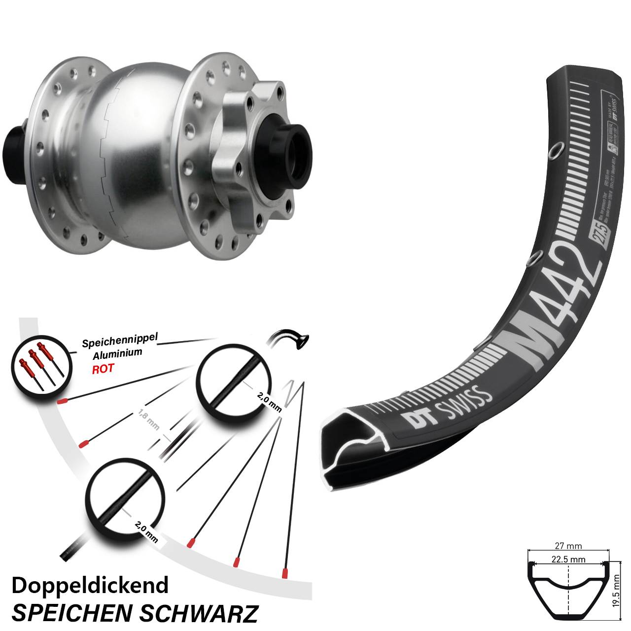 DT Swiss M442 SON 28 Zoll Disc Nabendynamolaufrad 15x110 Boost