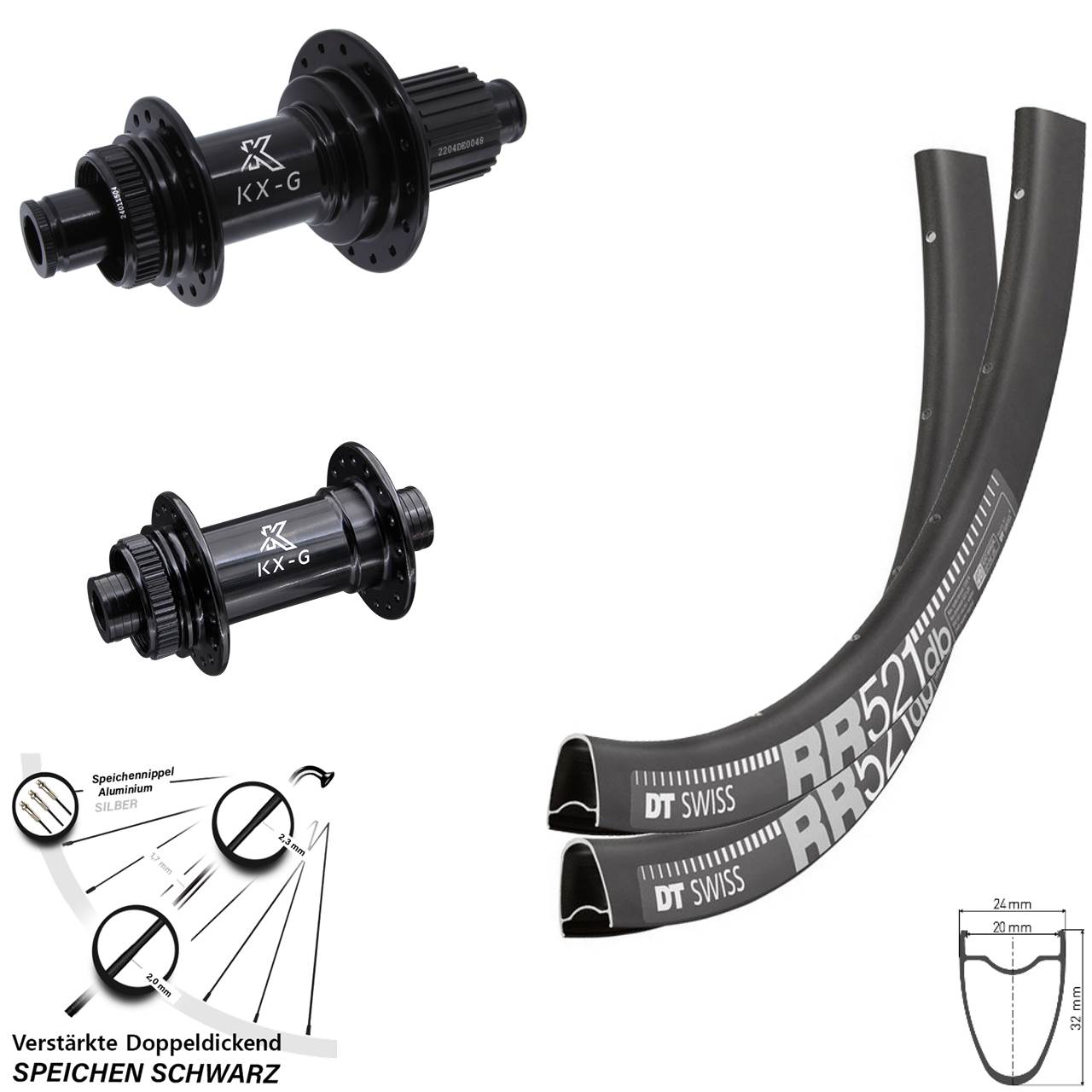 Laufradsatz Centerlock 12x100/142 28 Zoll DT Swiss RR521 KX-GS Heavy Duty Micro Spline