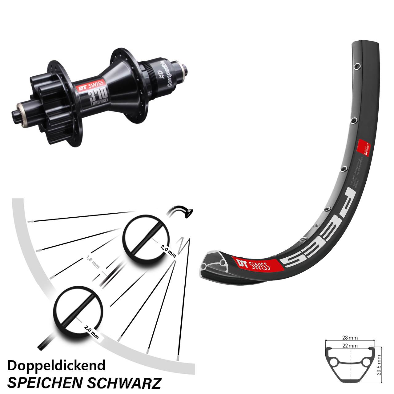 26 Zoll Hinterrad DT Swiss 533d-370 6-Loch XD QR