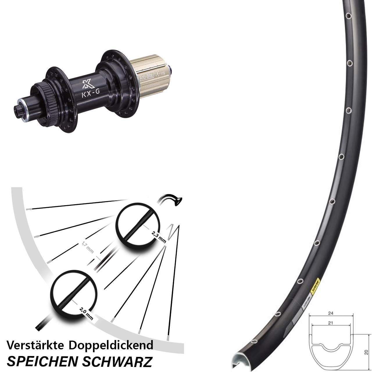 Hinterrad 29 Zoll Mavic XC621 KX-G 5/135 Centerlock schwarz 8-12 fach