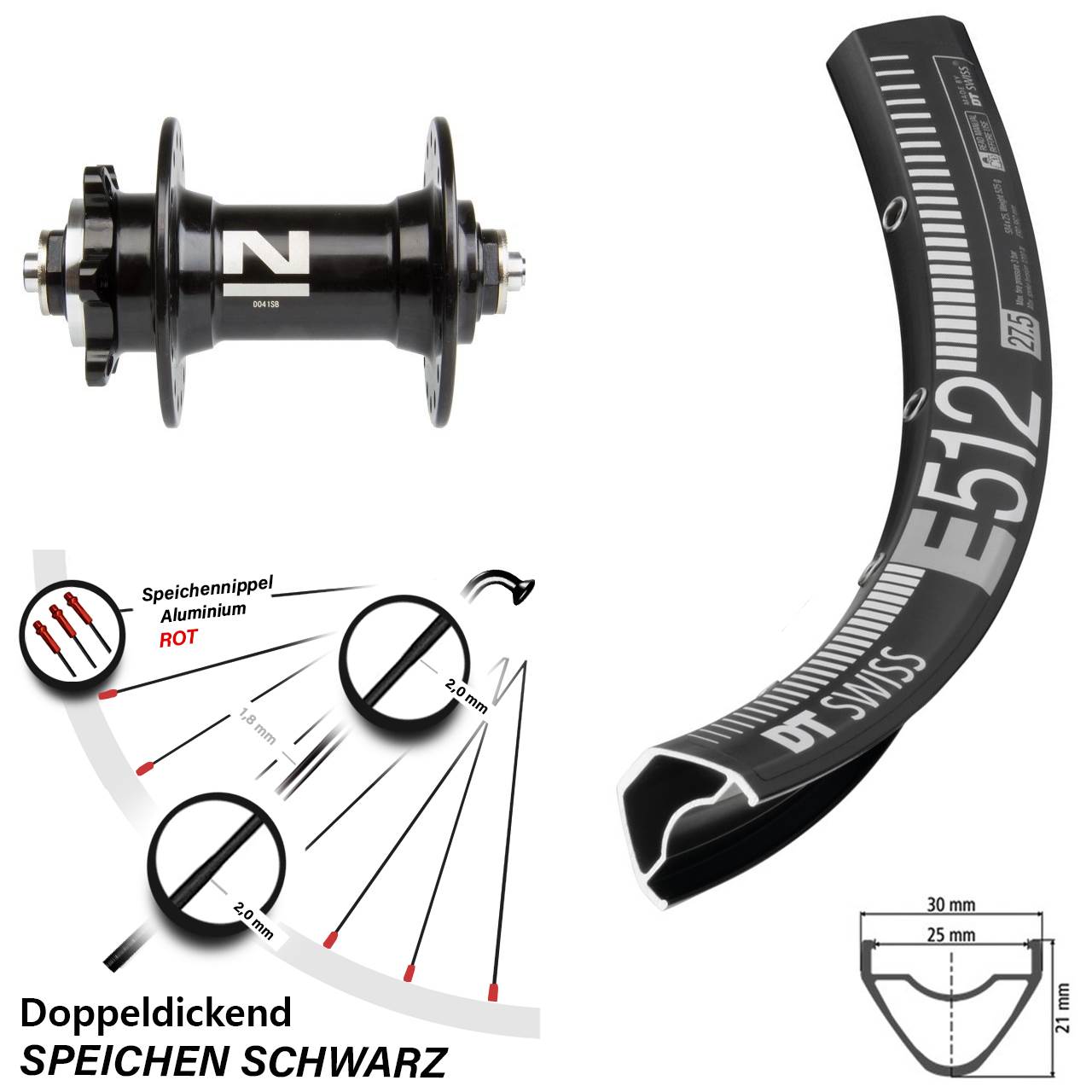 Laufrad 29 Zoll DT Swiss E 512 Disc Novatec D041SB schwarz