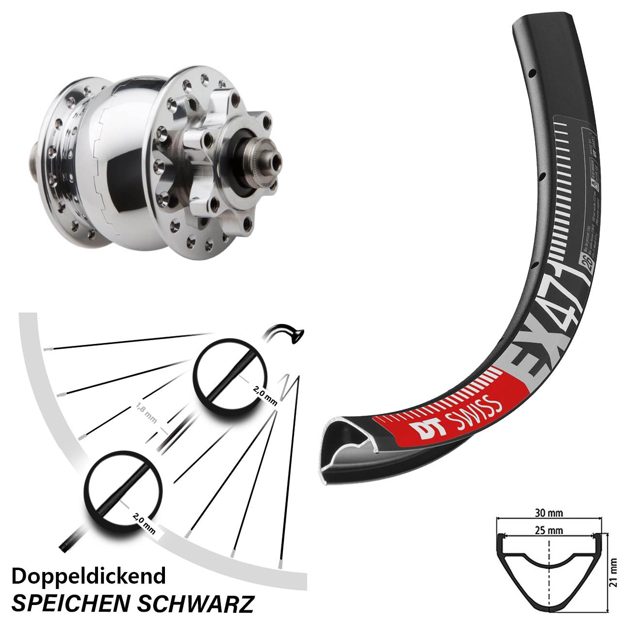 Disc Laufrad mit Nabendynamo 650B DT Swiss EX 471 SON 28 QR