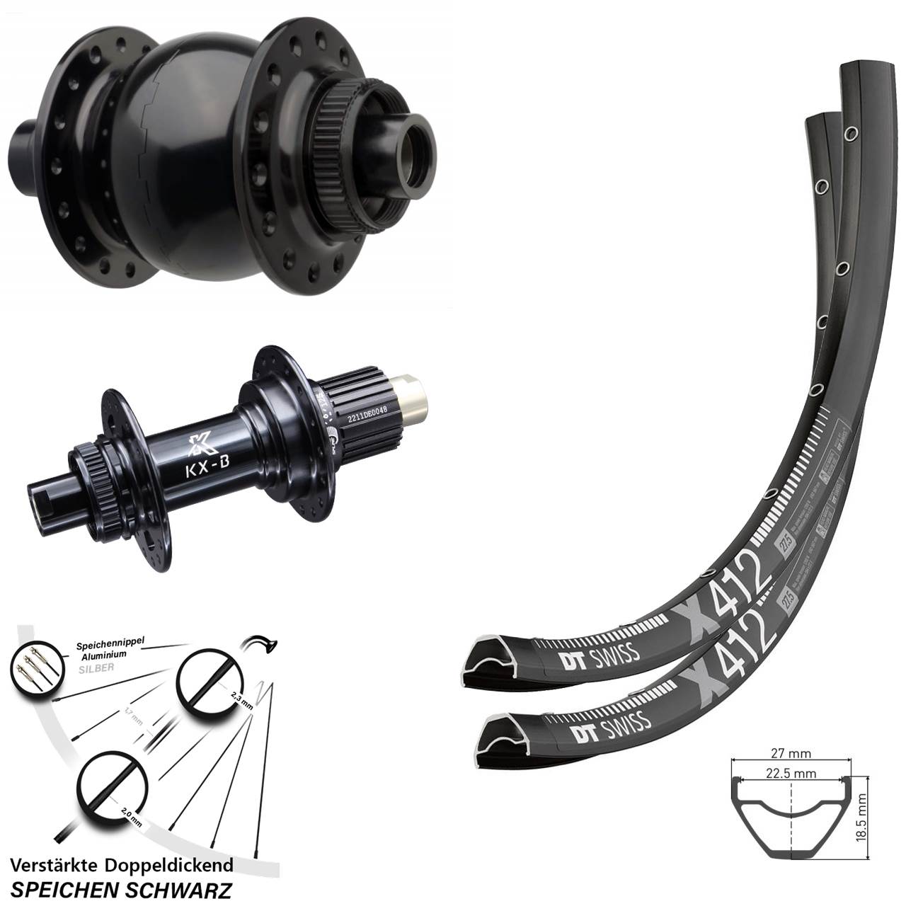 DT Swiss X 412 KX-B SON 28 29 Zoll Laufrad-Satz 15x110 12x148 Shimano Micro Spline