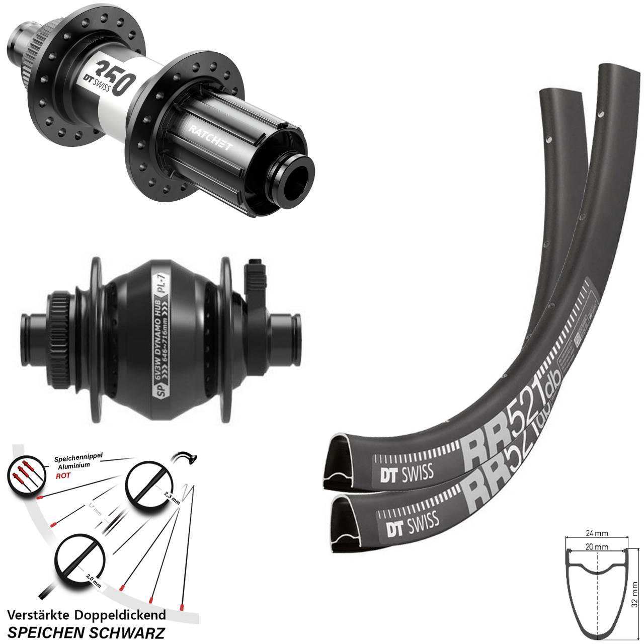 Laufradsatz Centerlock 28 Zoll DT Swiss RR521-350 Shutter PL-7 11-12 fach 12x100/142