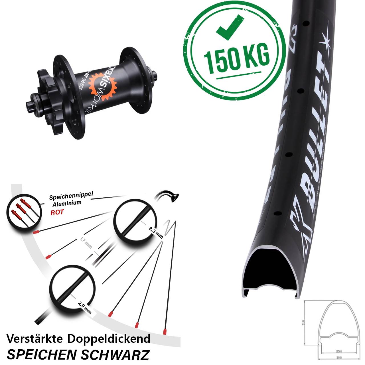 28-29 Zoll KX Bullet DT Swiss 350 Disc Laufrad für Schnellspanner