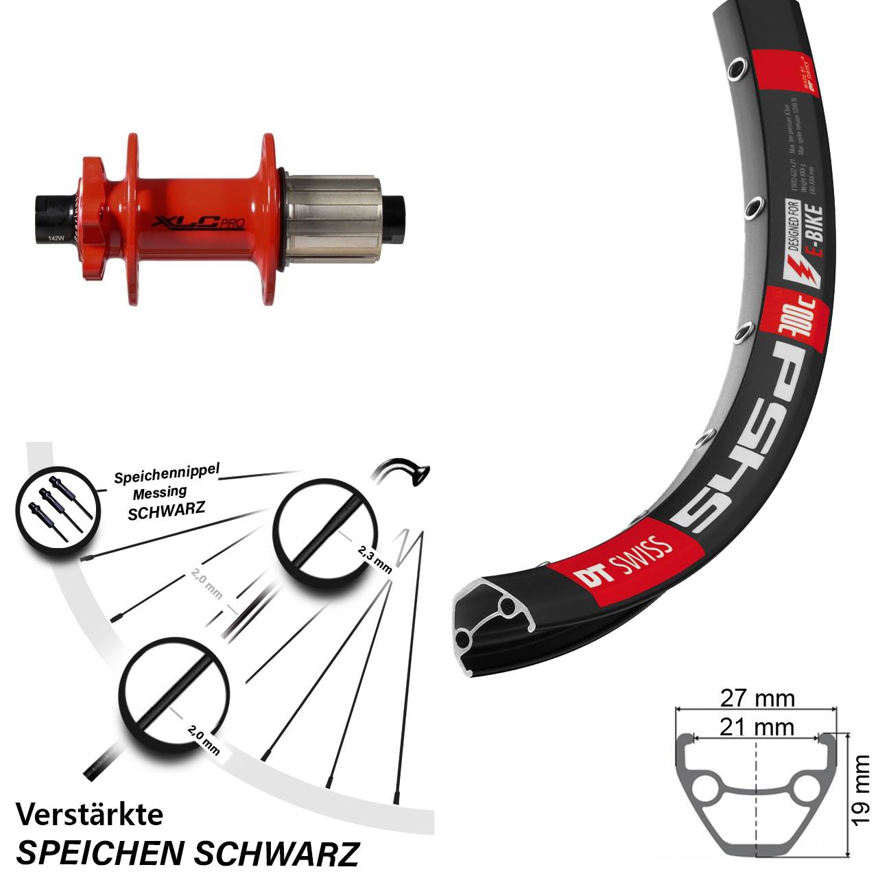 Disc Hinterrad 12x142 28 Zoll DT Swiss 545 XLC Pro rot 8-11 fach HG