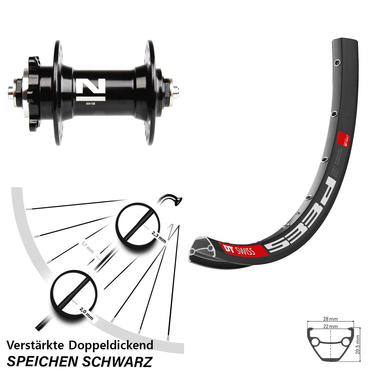 28 Zoll DT Swiss 533 D Novatec D041 Disc Laufrad für Schnellspanner
