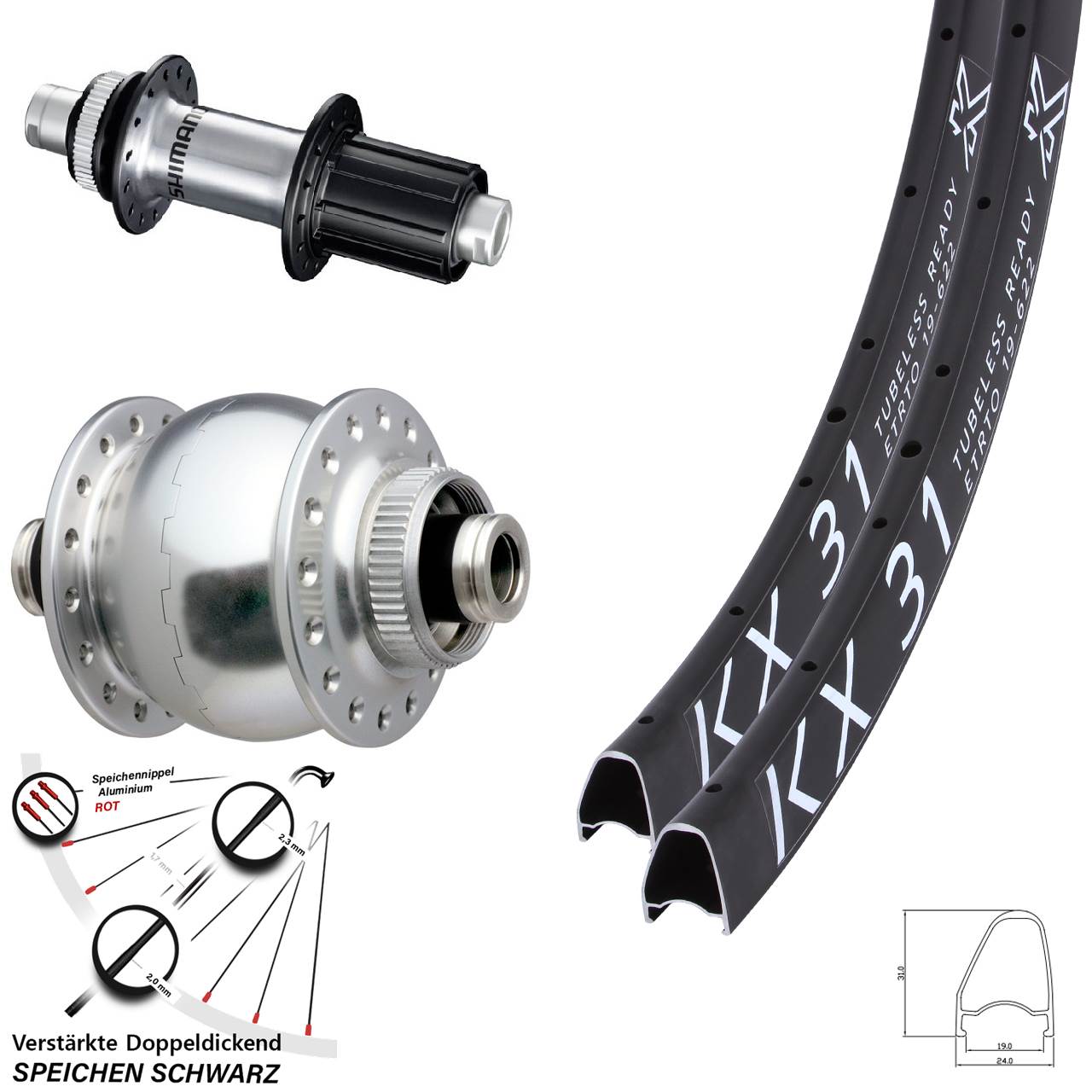 Centerlock Laufradsatz KX31 OS SON 28 Zoll Shimano GRX 8-12 fach HG 12x100/142