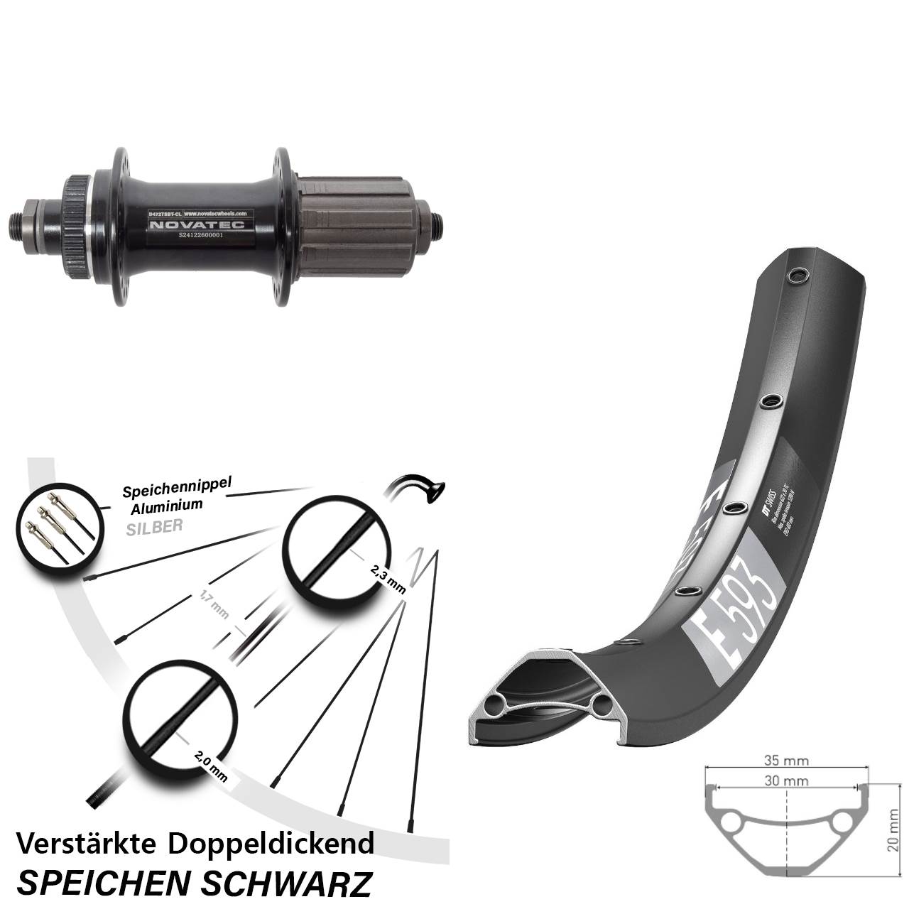 Disc Hinterrad 650B DT Swiss E 593 Novatec D472 8-12 fach HG QR