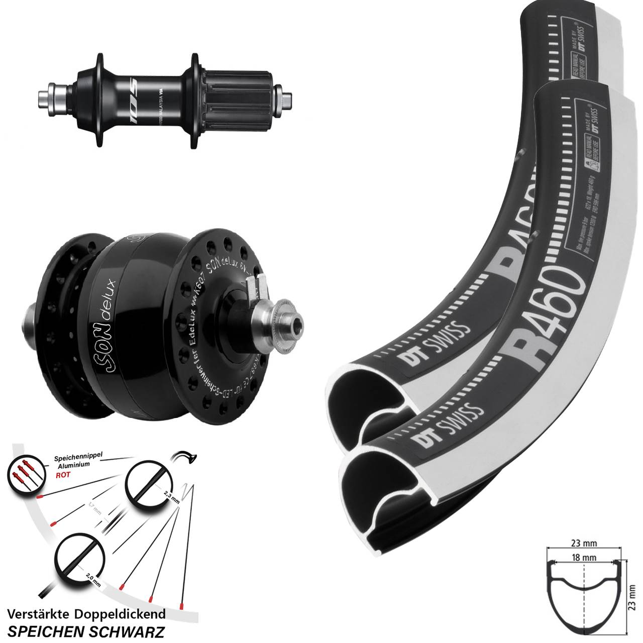 28 Zoll DT Swiss R 460 CNC Shimano 105 SON delux Laufradsatz für Schnellspanner 8-12 fach