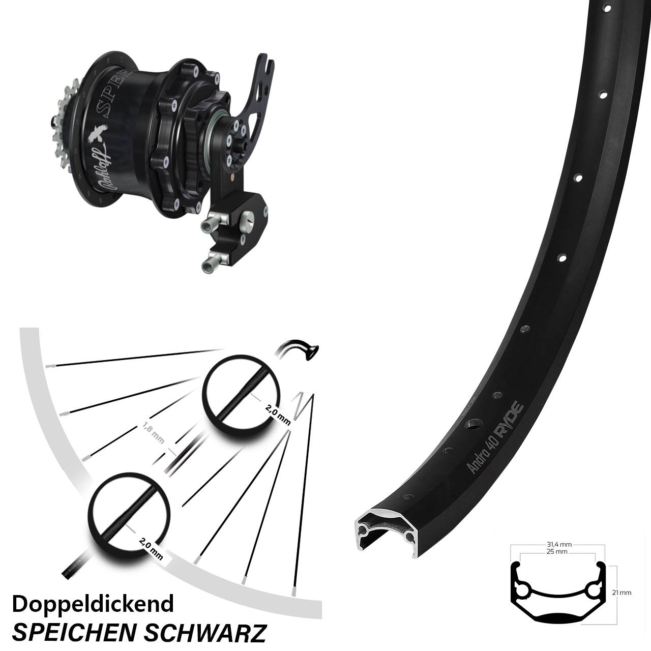 Rohloff Hinterrad 27,5 Zoll Andra 40 Disc Post Mont