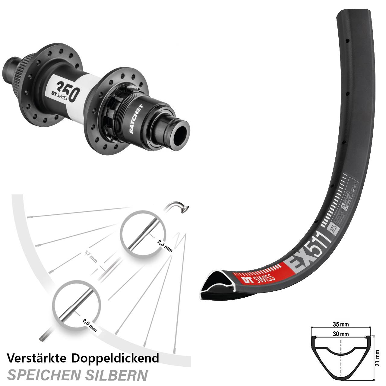 29 Zoll DT Swiss EX511-350 CL SRAM XD Hinterrad 12x142