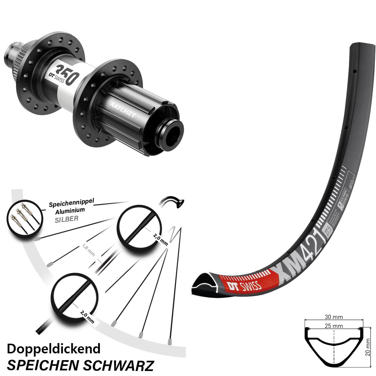 Hinterrad 29 Zoll XM 421 DT Swiss 350 Steckachse 12x142 mm Centerlock