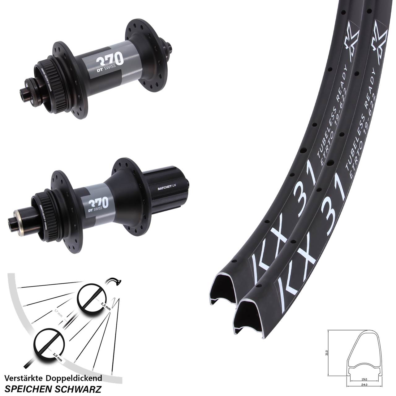 Centerlock Laufradsatz QR 28 Zoll KX31 OS DT Swiss 370 8-12 fach