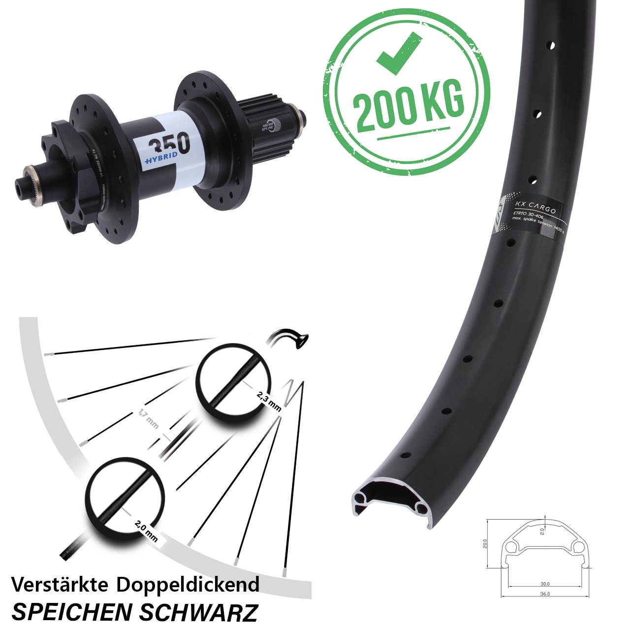 650B KX Cargo DT Swiss Hybrid 350 Boost Hinterrad 6-Loch QR Boost Shimano Micro Spline