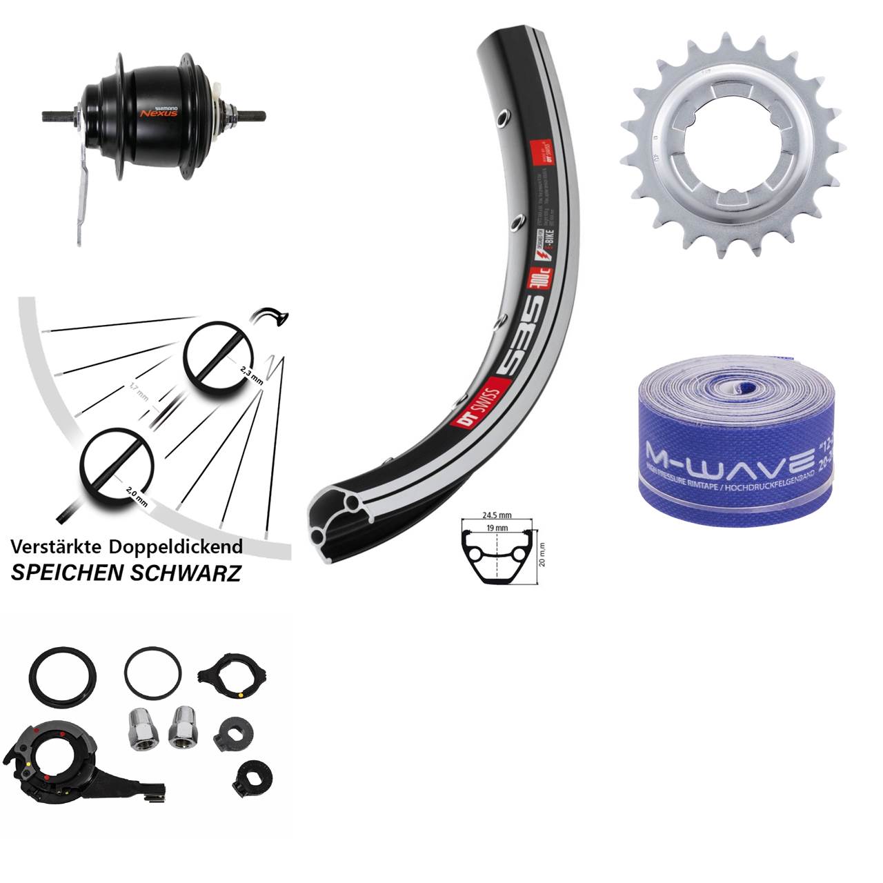 Hinterrad 28 Zoll Shimano Nexus 8-Gang DT Swiss 535 schwarz Rücktrittbremse