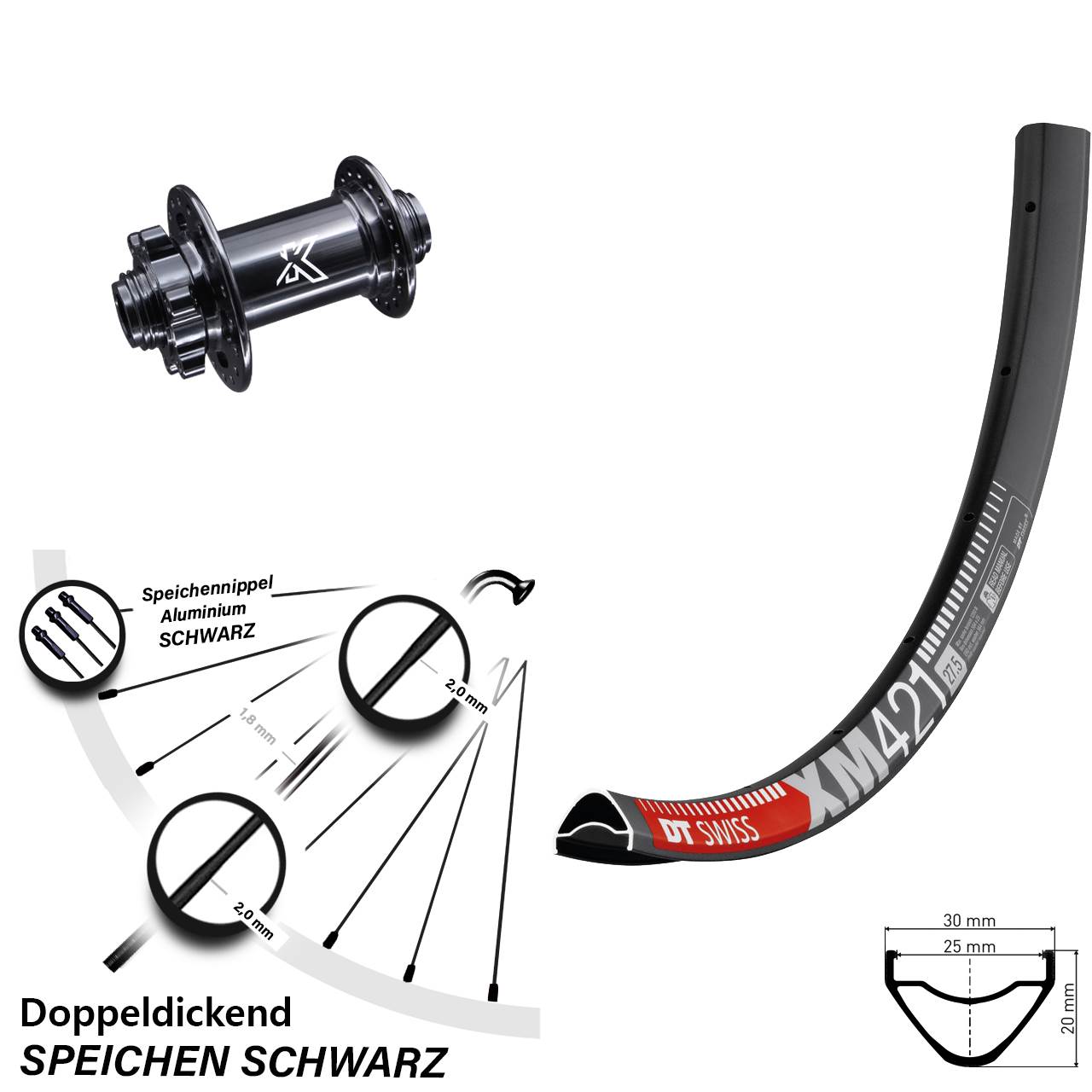 KX-M 6-Loch Disc 15x100 mm DT Swiss XM 421 Vorderrad 29 Zoll Steckachse Cross Country MTB