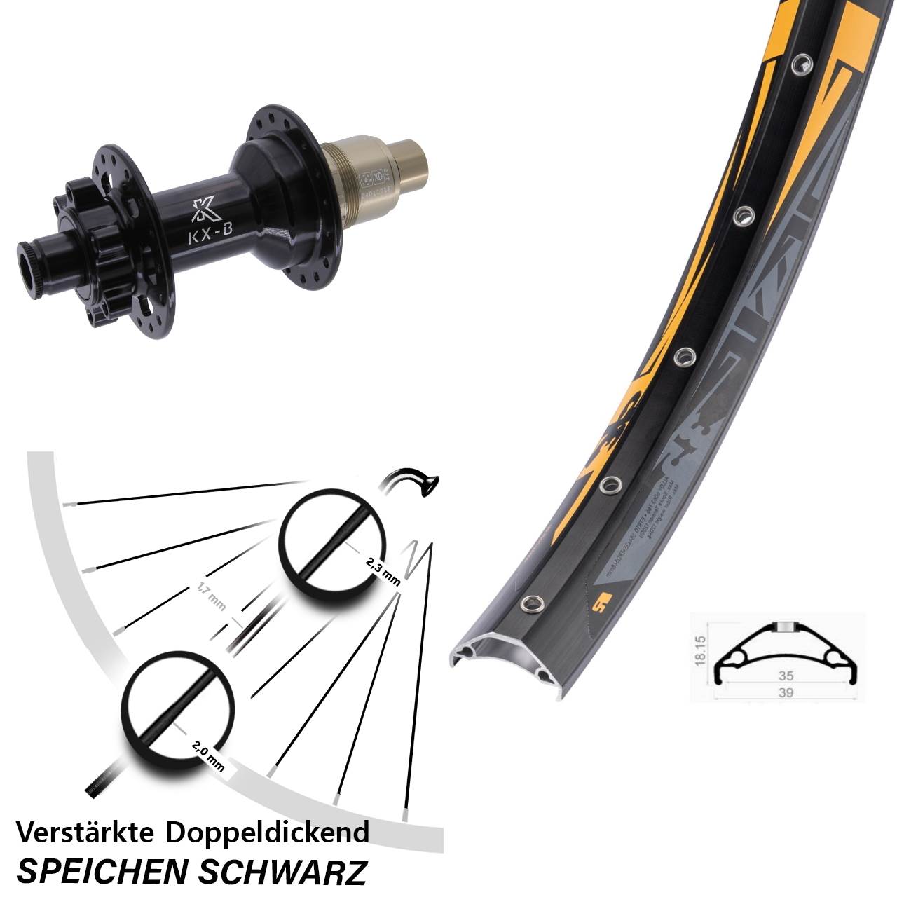 Rodi TRYP 35 KX-B 27,5 Zoll Disc Hinterrad 12x148 SRAM XD