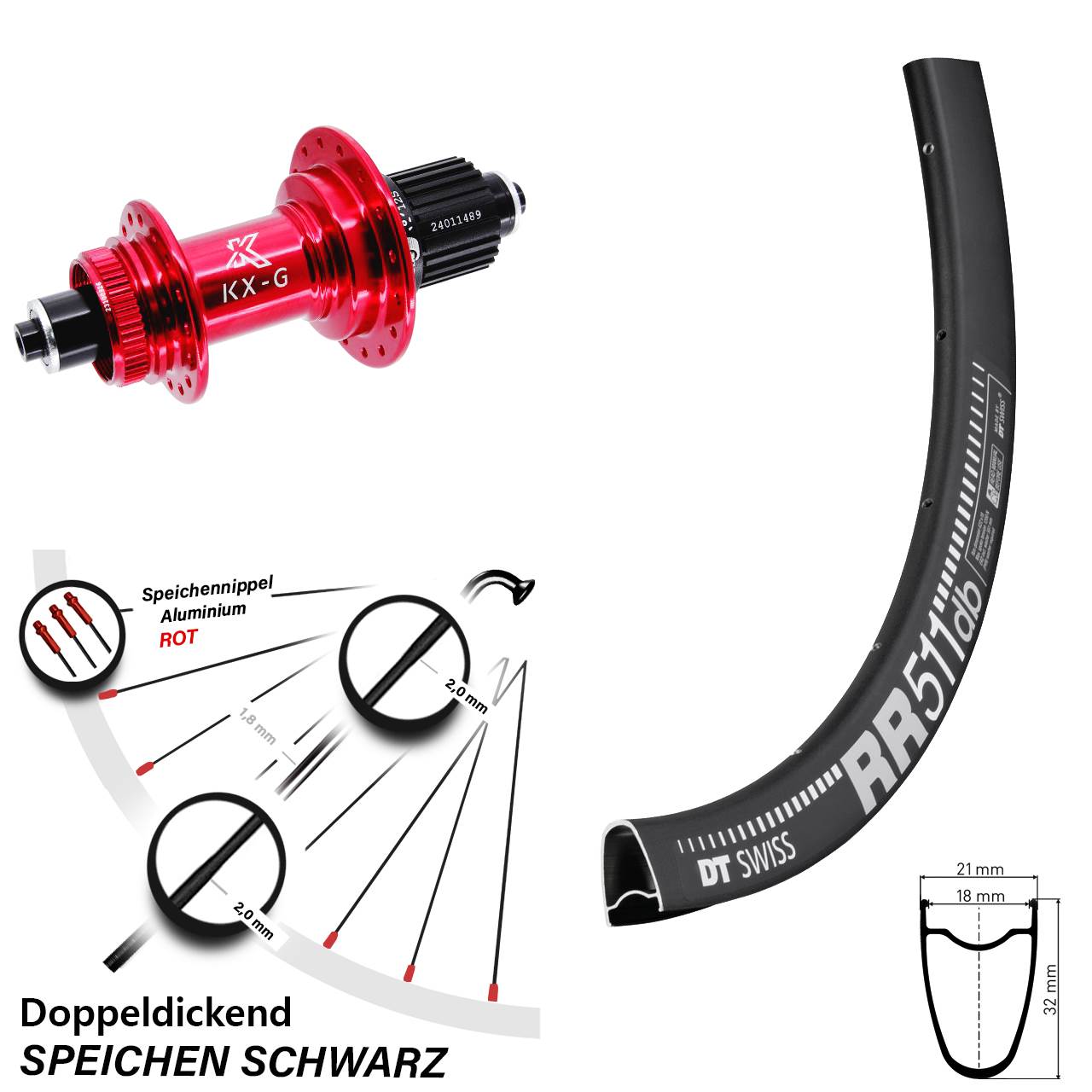 DT Swiss RR511 28 Zoll Hinterrad KX-G rot Micro Spline