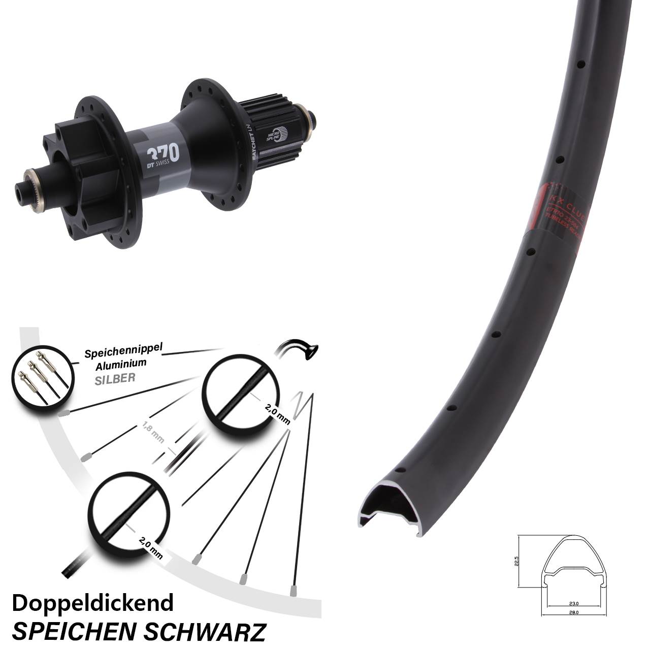 KX Clue DT Swiss 370 27,5 Zoll Disc Hinterrad für Schnellspanner Micro Spline