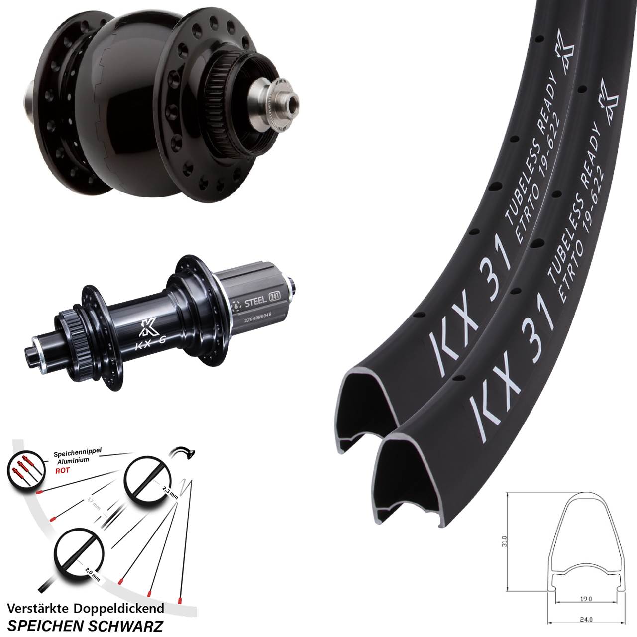 KX-GS 31 Heavy Duty SONdelux 28 Zoll Disc Laufradsatz QR 8-12 fach HG