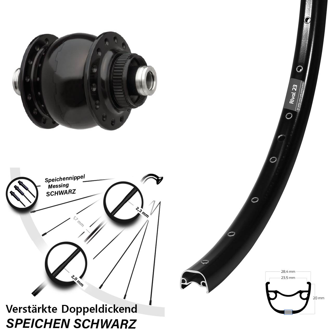 Disc Nabendynamovorderrad 650B Ryde Rival 23 SON 28 12x100