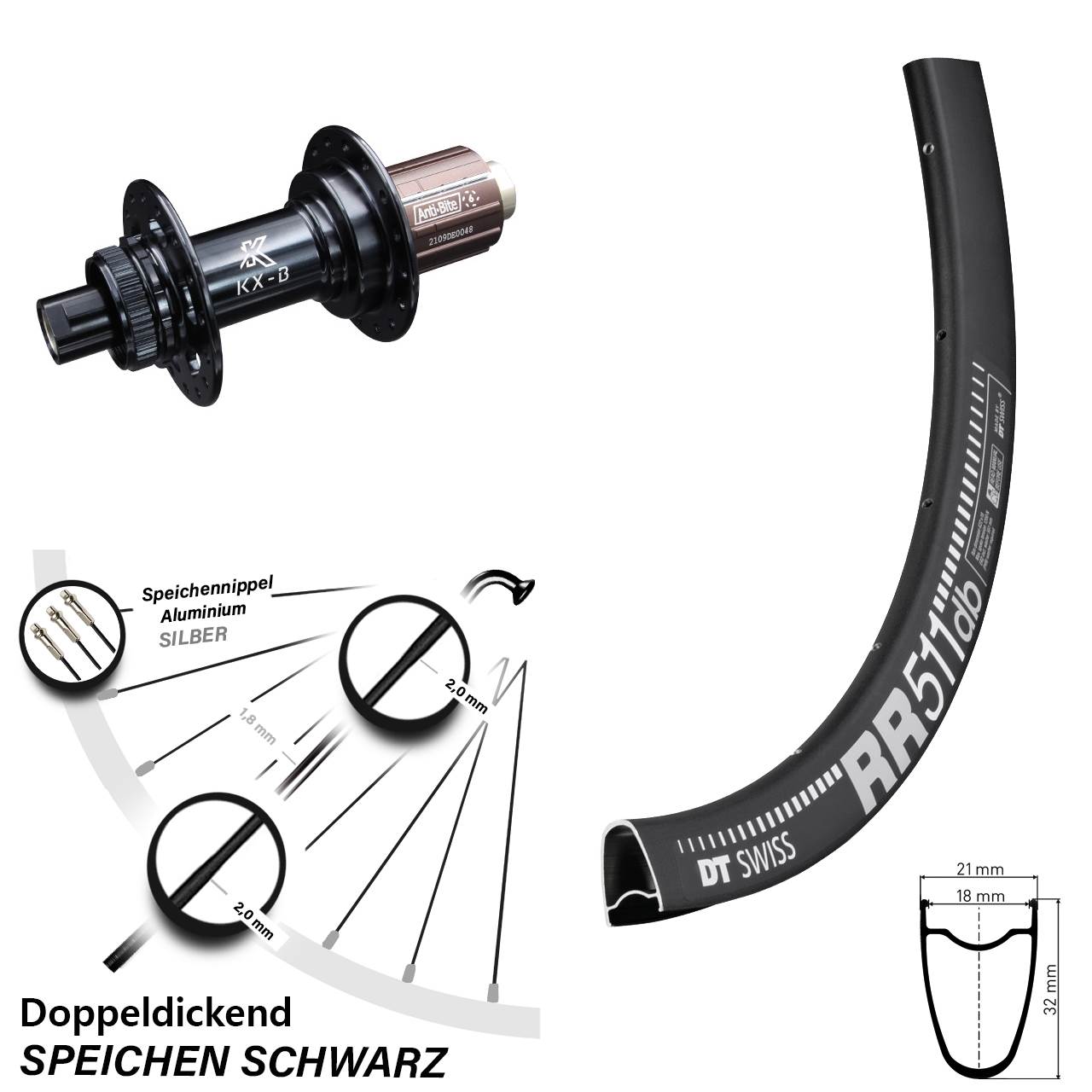 DT Swiss RR 511 KX-B 28 Zoll Centerlock Hinterrad 12x148 Boost 8-12 fach