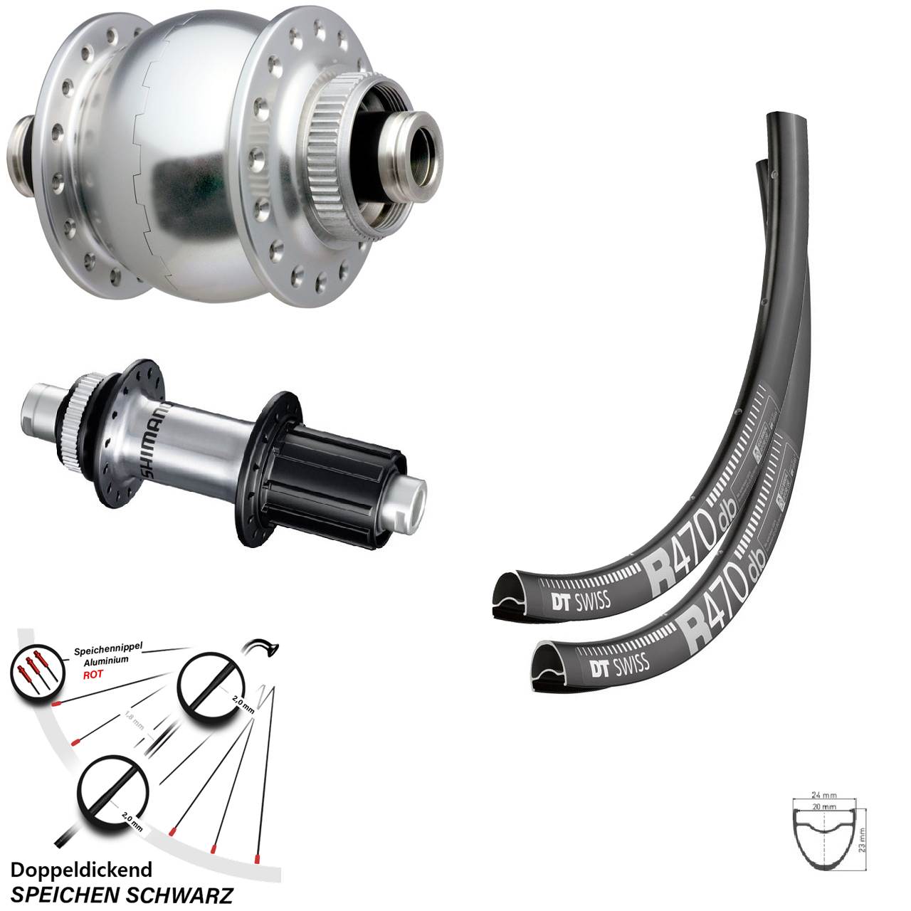 28 Zoll DT Swiss R470 SONdelux Shimano RS770 Disc Laufradsatz 12x100/142 8-12 fach
