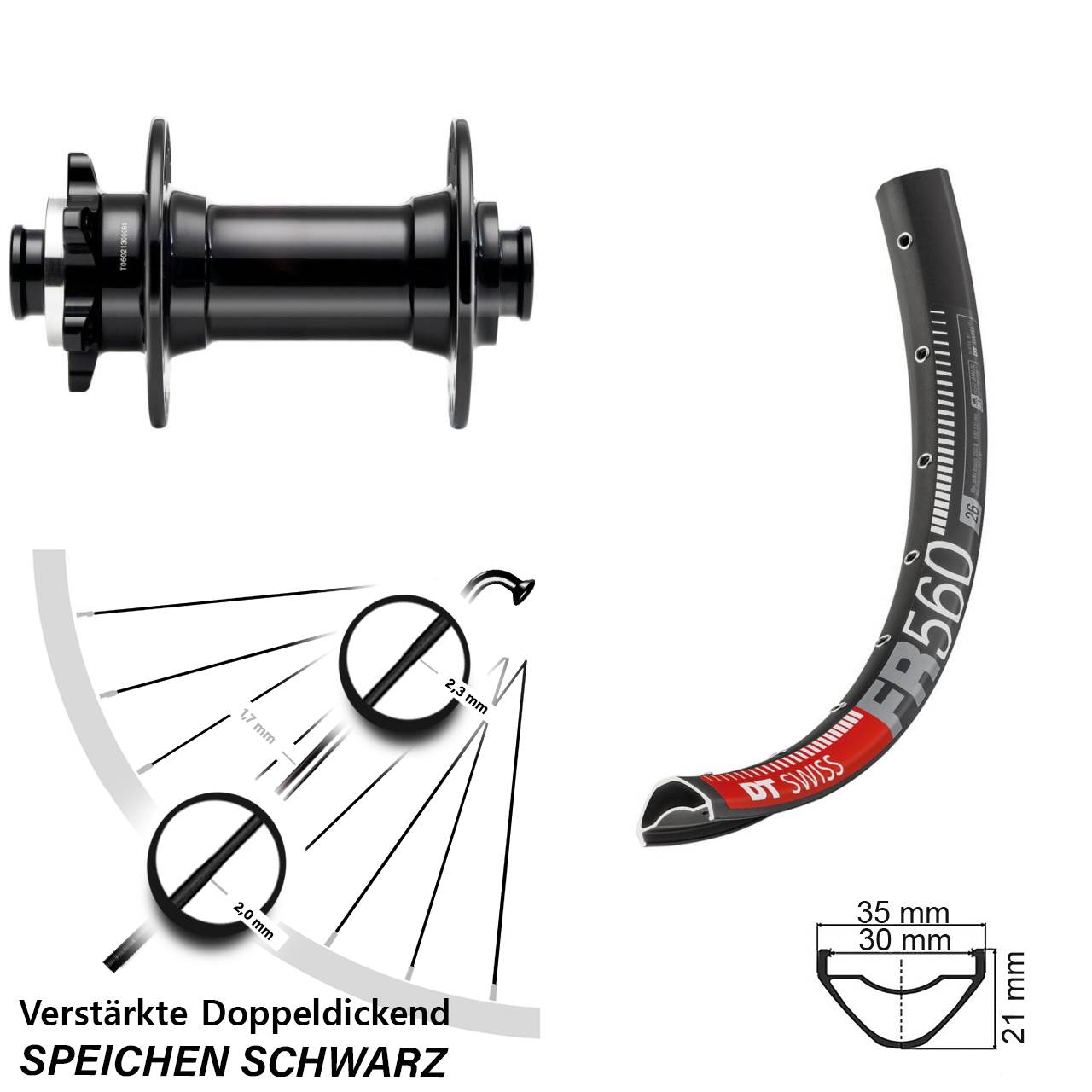Boost Disc Laufrad 15x110 26 Zoll DT Swiss FR 560 Novatec D341-B15
