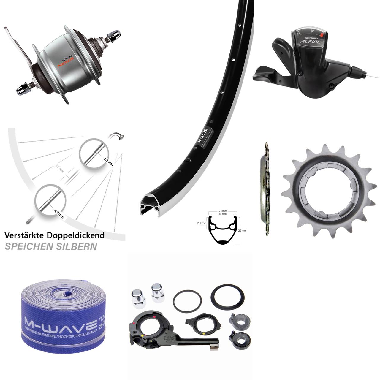 28 Zoll Ryde Andra 20 Shimano Nexus 8 Gang Hinterrad mit Rücktrittbremse