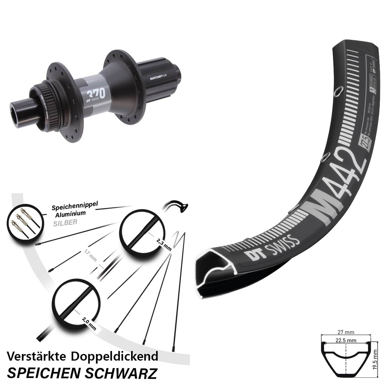 Disc Laufrad 12x142 29 Zoll DT Swiss M442-370 11-12 fach