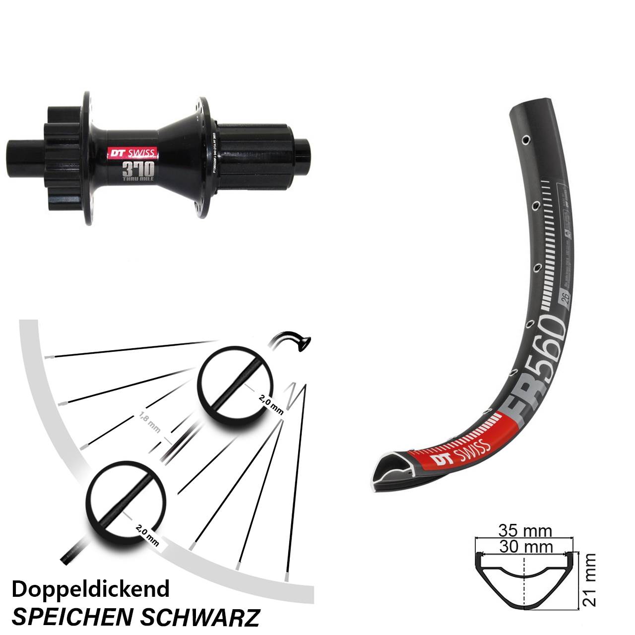 Hinterrad 6-Loch 26 Zoll DT Swiss FR 560-370 Hybrid 8-11 fach 12x142