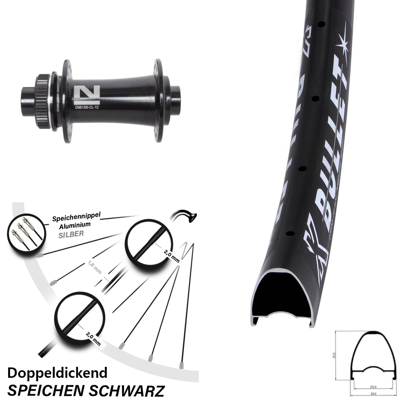 Vorderrad Centerlock 28-29 Zoll KX Bullet Novatec D981 12x100