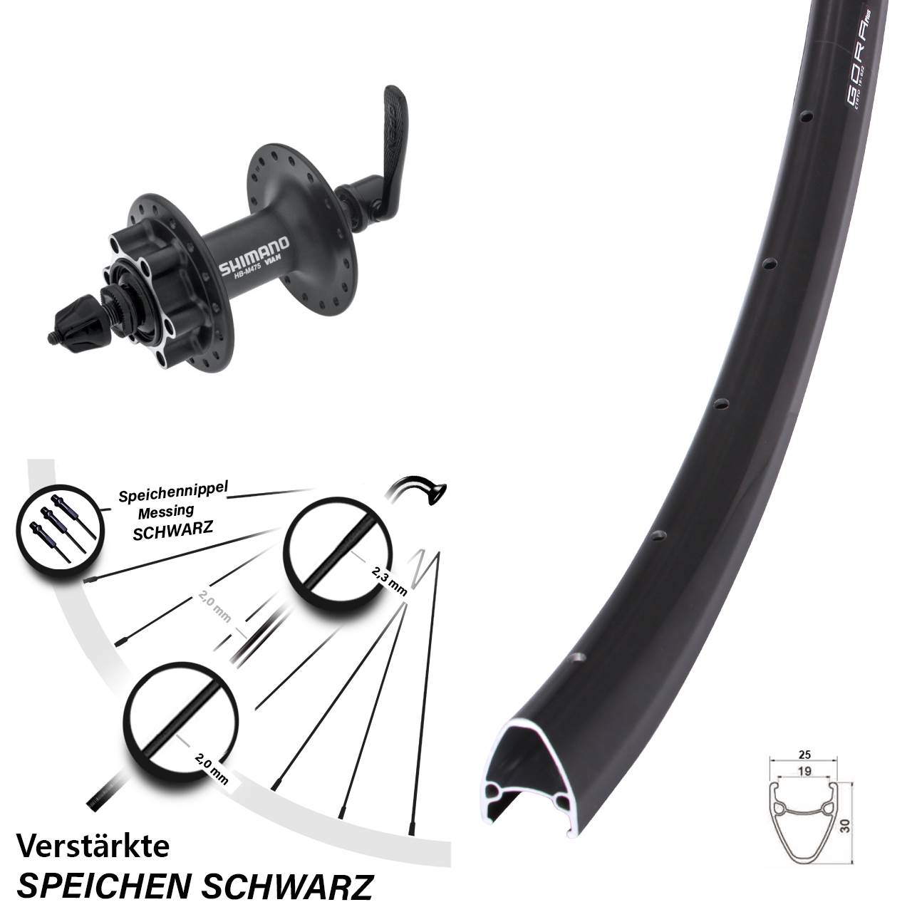 28 Zoll Gora Plus Shimano Alivio 6-Loch Vorderrad für Schnellspanner