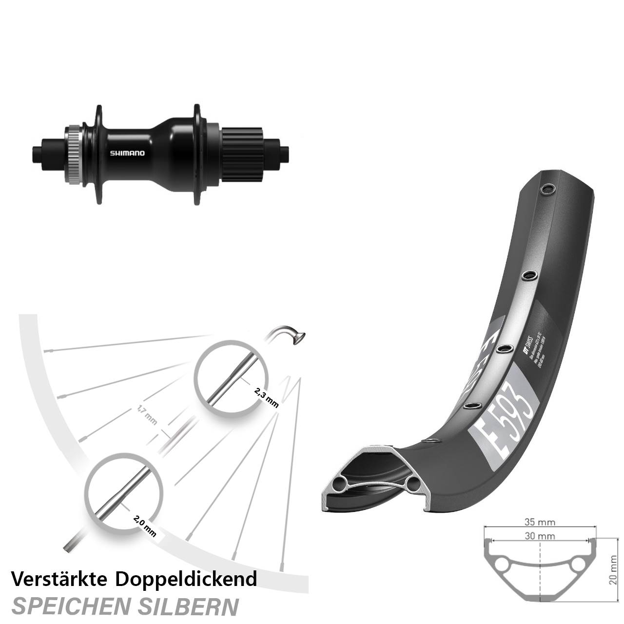 DT Swiss E 593 Shimano FH-QC500 29 Zoll Hinterrad 5x141 Centerlock Micro Spline