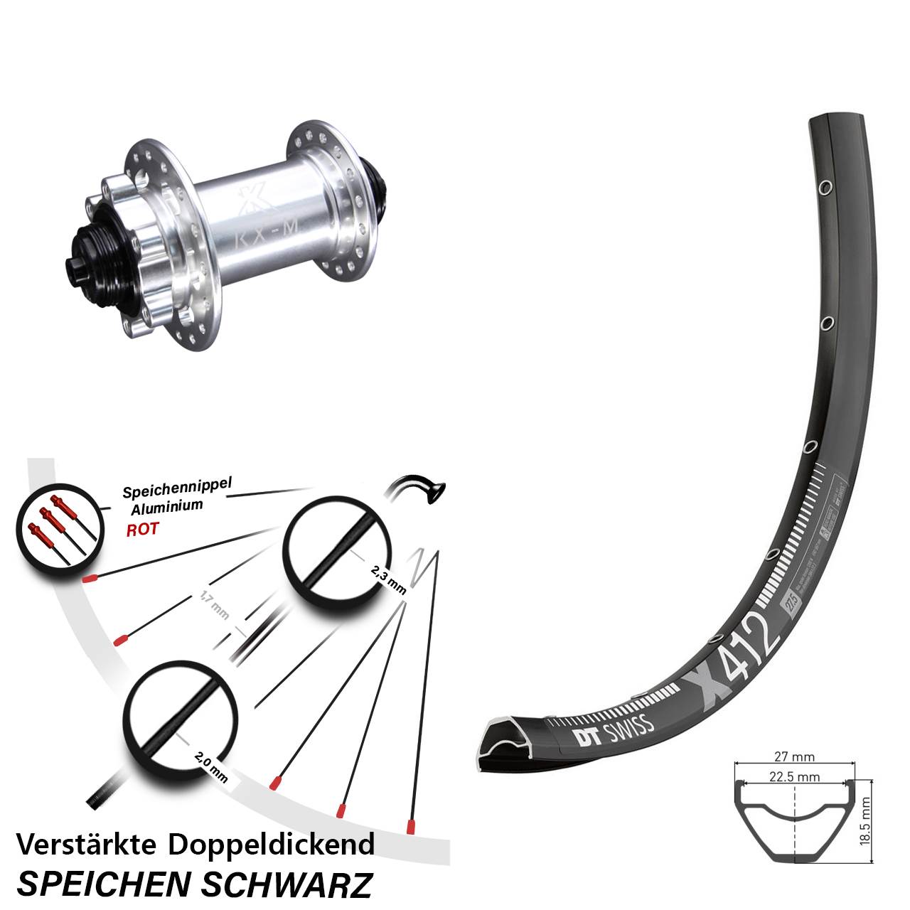29 Zoll Vorderrad 6-Loch QR DT Swiss X 412 KX-M