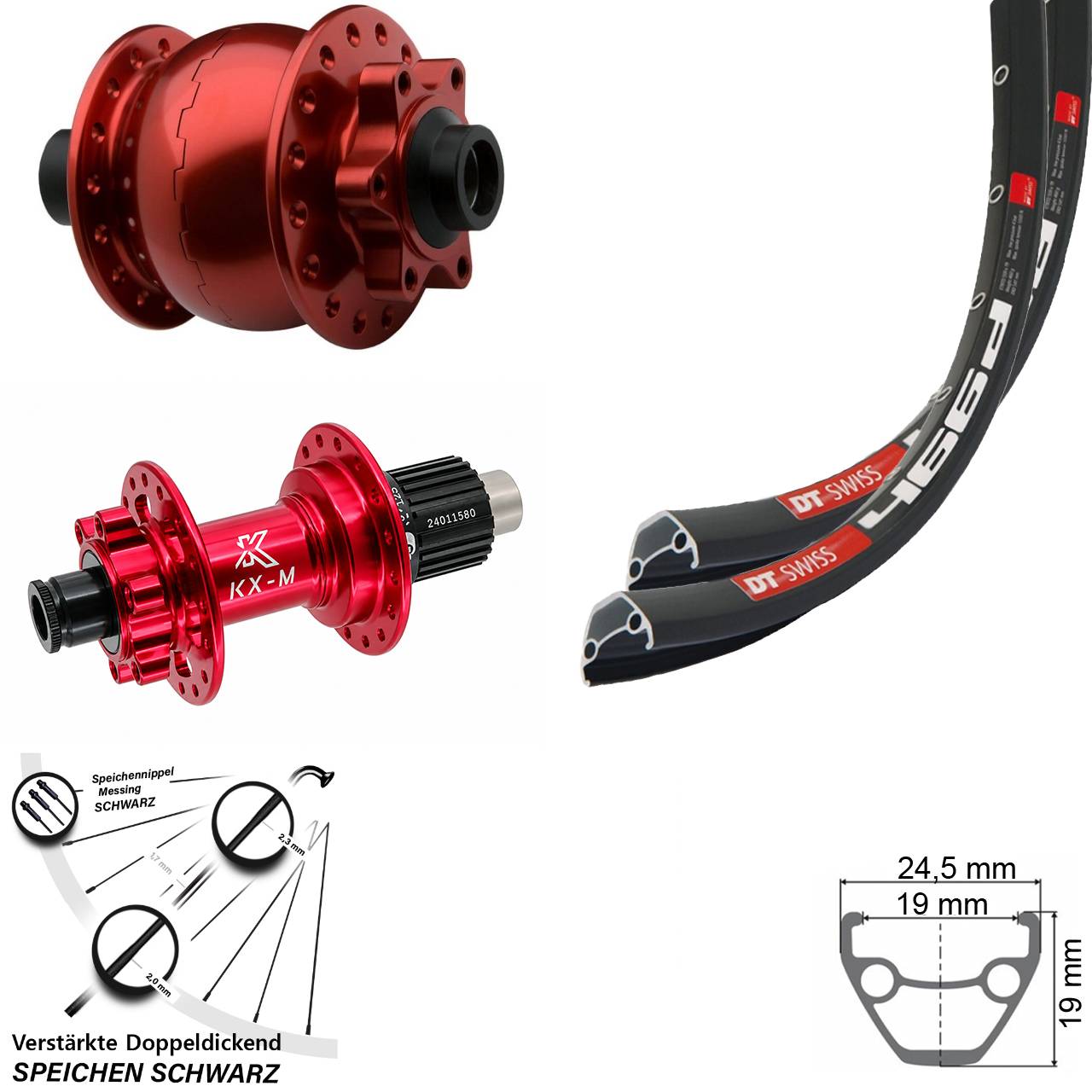 DT Swiss 466d KX-M rot SON 28 Zoll Disc Laufradsatz 15x100/142 Micro Spline