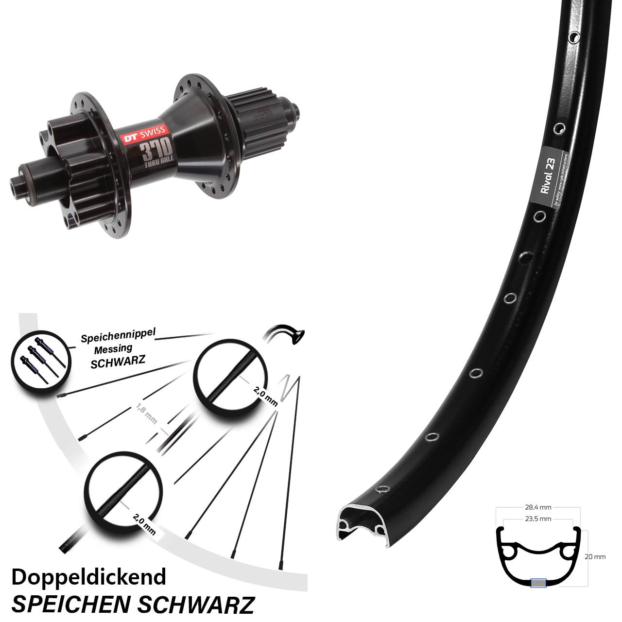 Ryde Rival 23 DT Swiss 370 Hybrid 27,5 Zoll Hinterrad 6-Loch QR Micro Spline