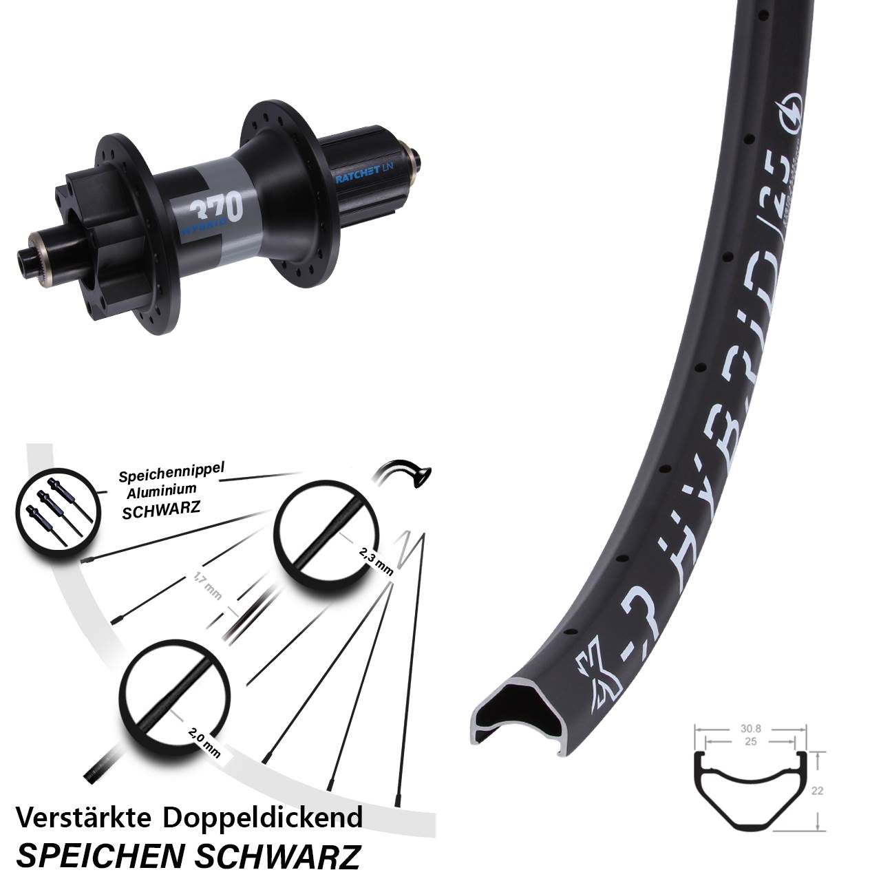27,5 Zoll KX-R Hybrid 25 DT Swiss 370 Disc Laufrad QR Boost 8-11 fach HG