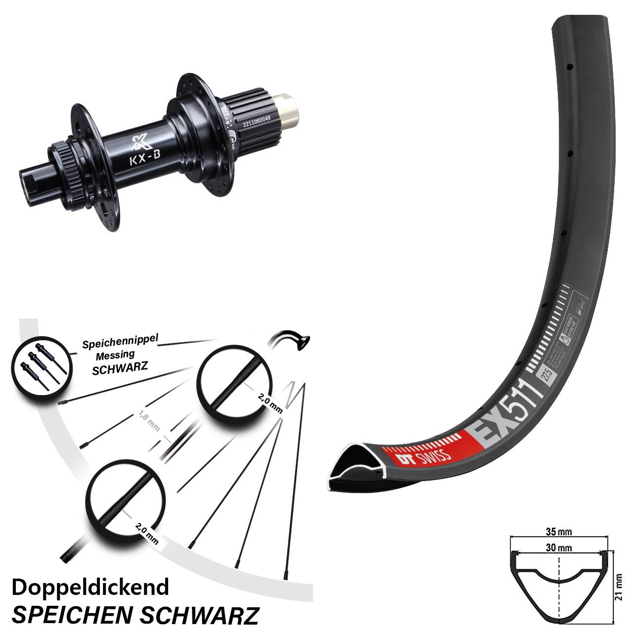 27,5 Zoll Hinterrad DT Swiss EX 511 KX-B Centerlock Micro Spline 12x148