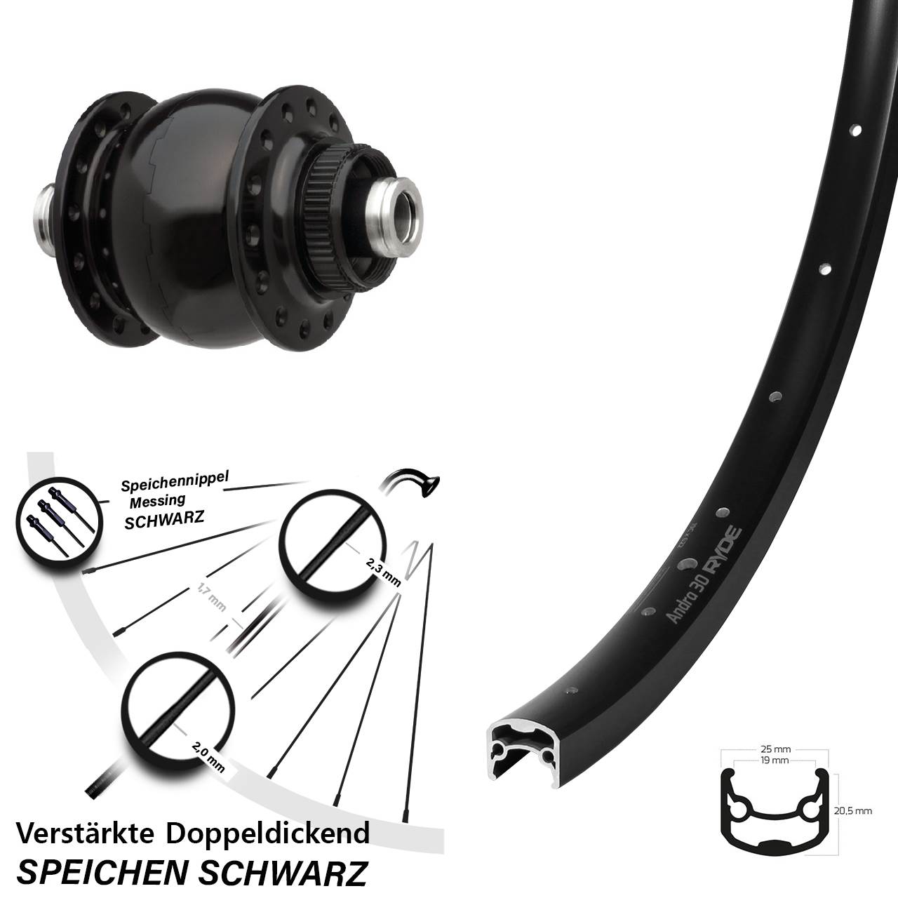 Centerlock Vorderrad mit Dynamo 28 Zoll Ryde Andra 30 SON 28 12x100