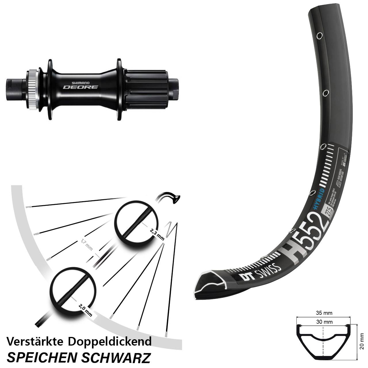 Hinterrad Centerlock 12x148 27,5 Zoll DT Swiss H 552 Shimano Deore 8-11 fach