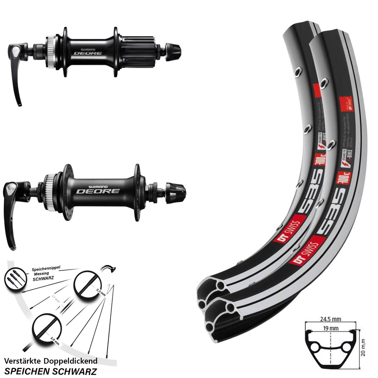 Laufradsatz 26 Zoll DT Swiss 535 Shimano Deore 8-11 fach QR