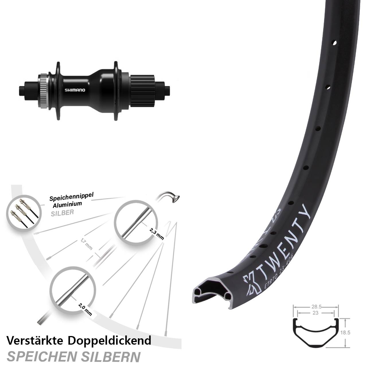 KX Twenty Shimano FH-QC500 20 Zoll Centerlock Hinterrad QR Micro Spline
